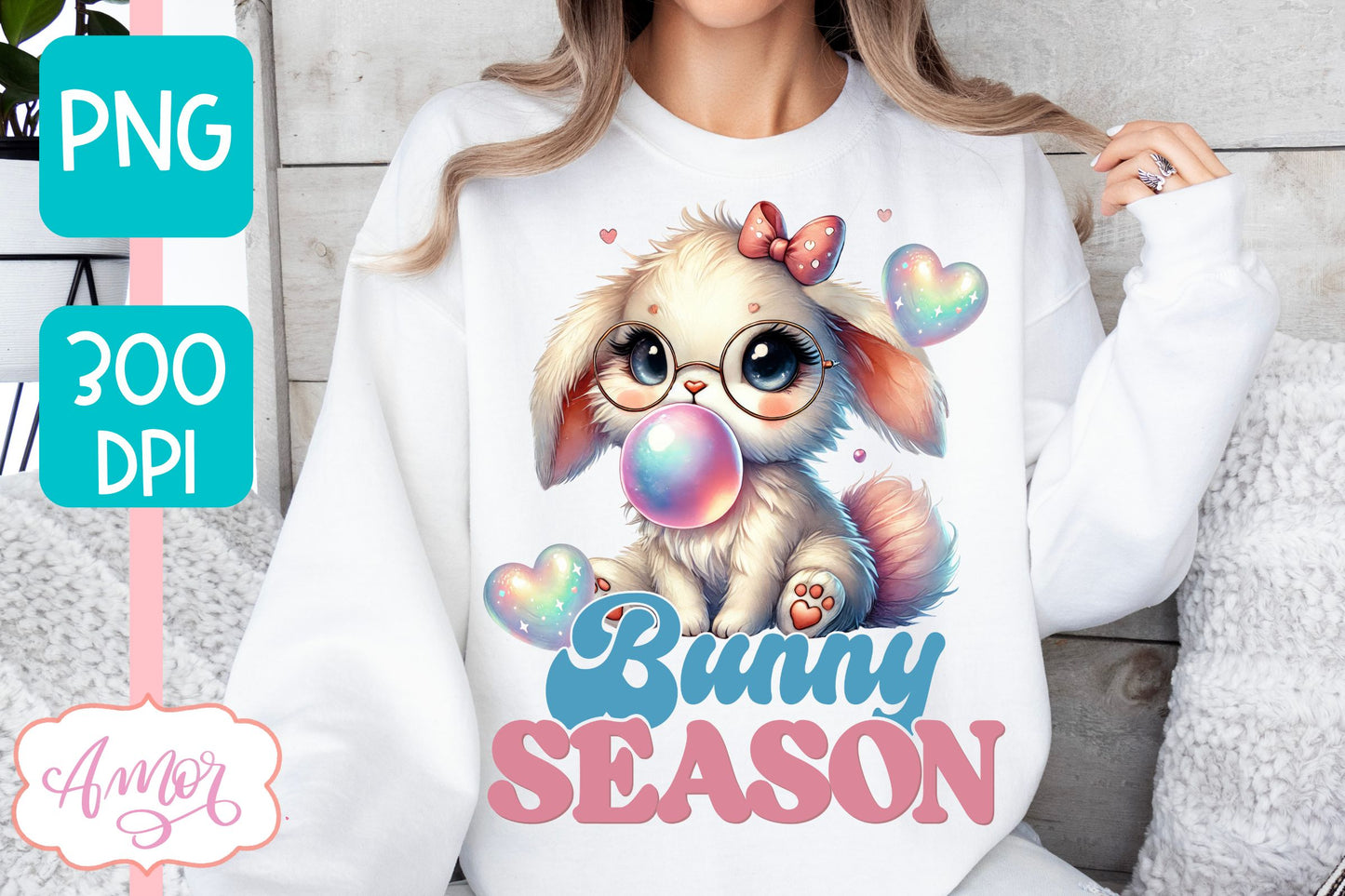 Bunny season sublimation PNG | Cute Easter bunny bubble gum