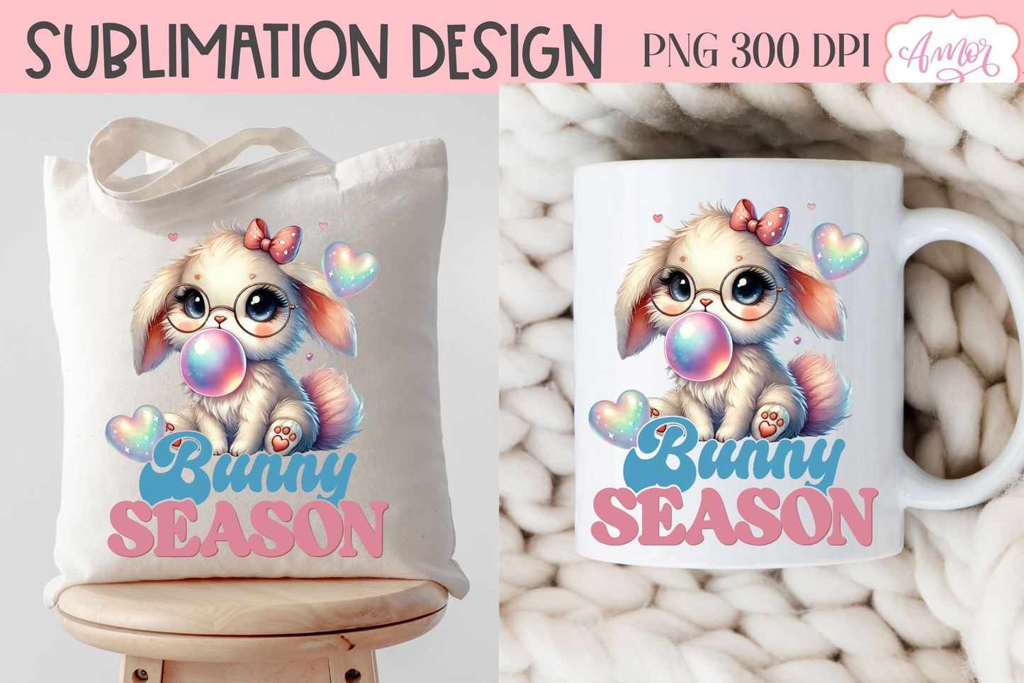 Bunny season sublimation PNG | Cute Easter bunny bubble gum