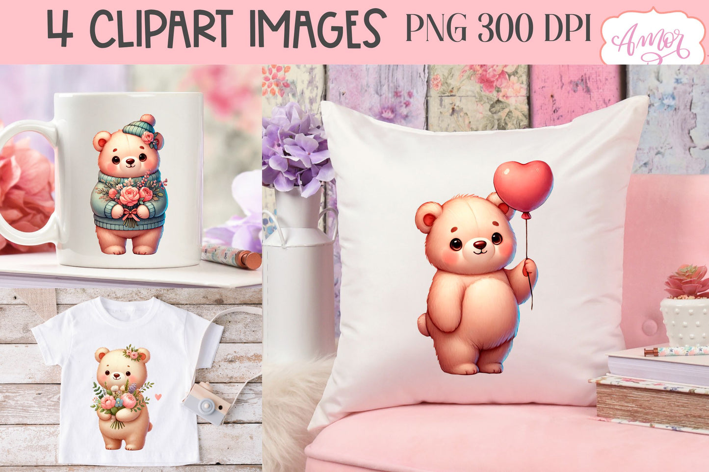 Cute bears PNG clipart for Valentine's Day clipart