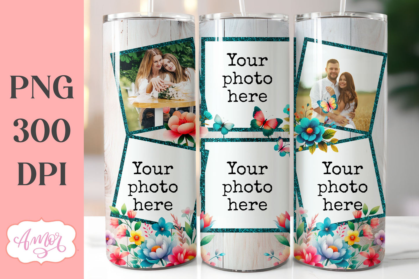 Floral photo tumbler wrap, Spring picture tumbler template