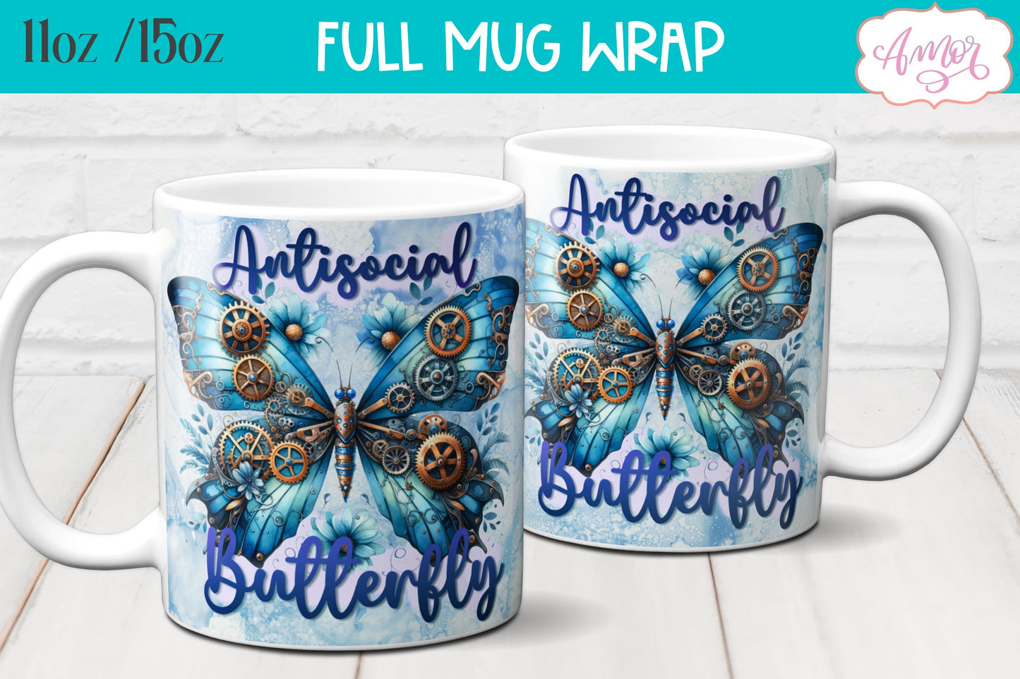 Antisocial butterfly mug wrap PNG | Introvert mug sublimation