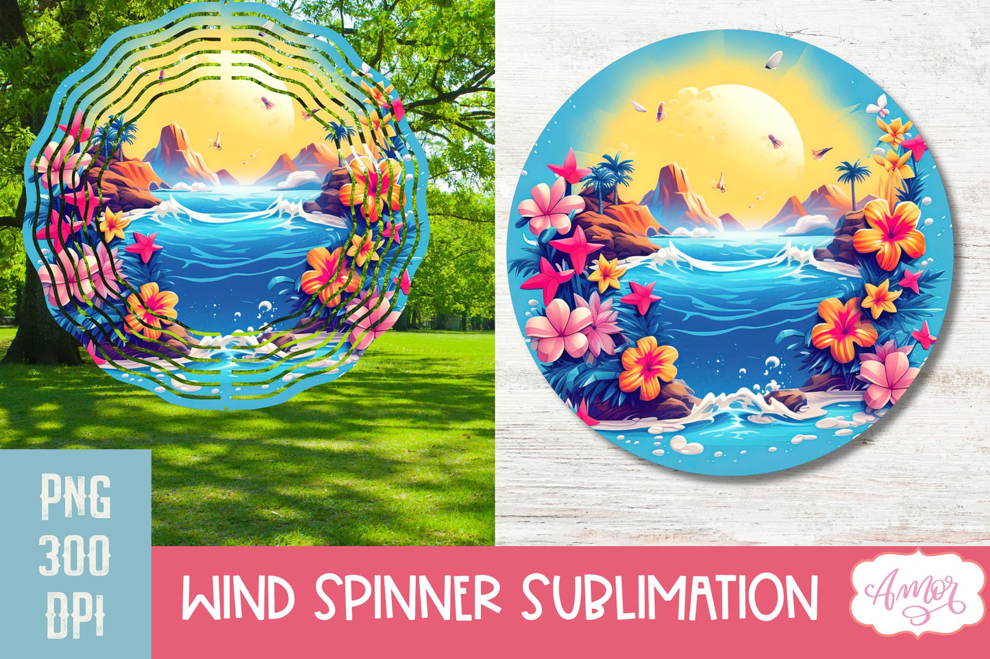 Summer beach landscape wind Spinner sublimation PNG BUNDLE