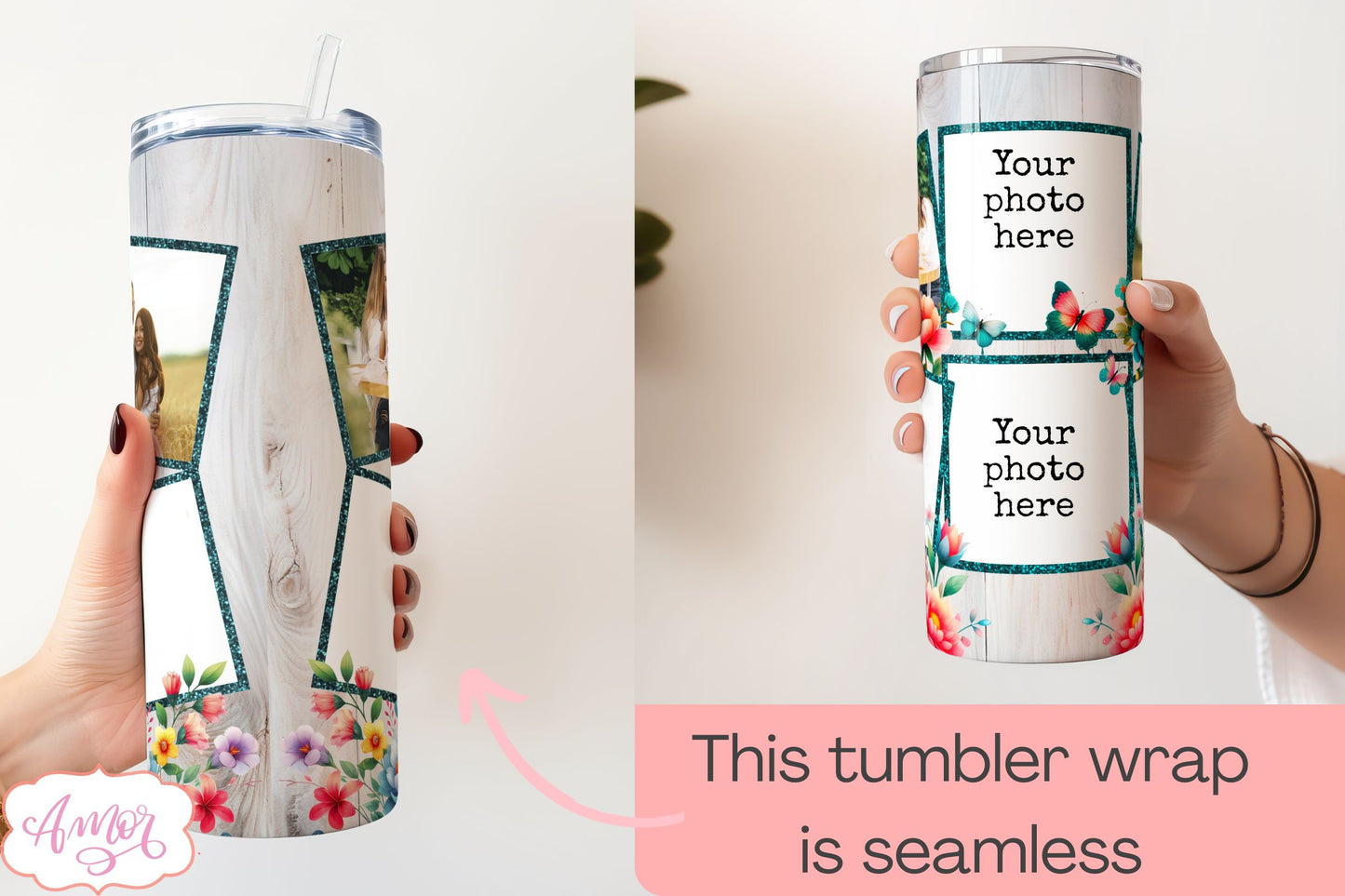 Floral photo tumbler wrap, Spring picture tumbler template