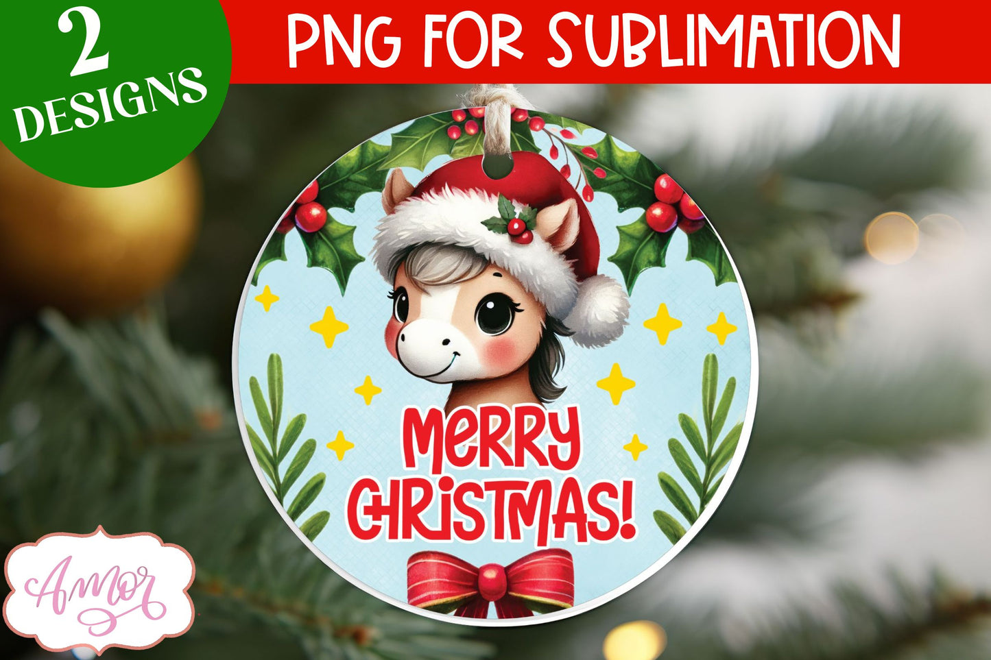 Cute Christmas Horse Ornament PNG sublimation