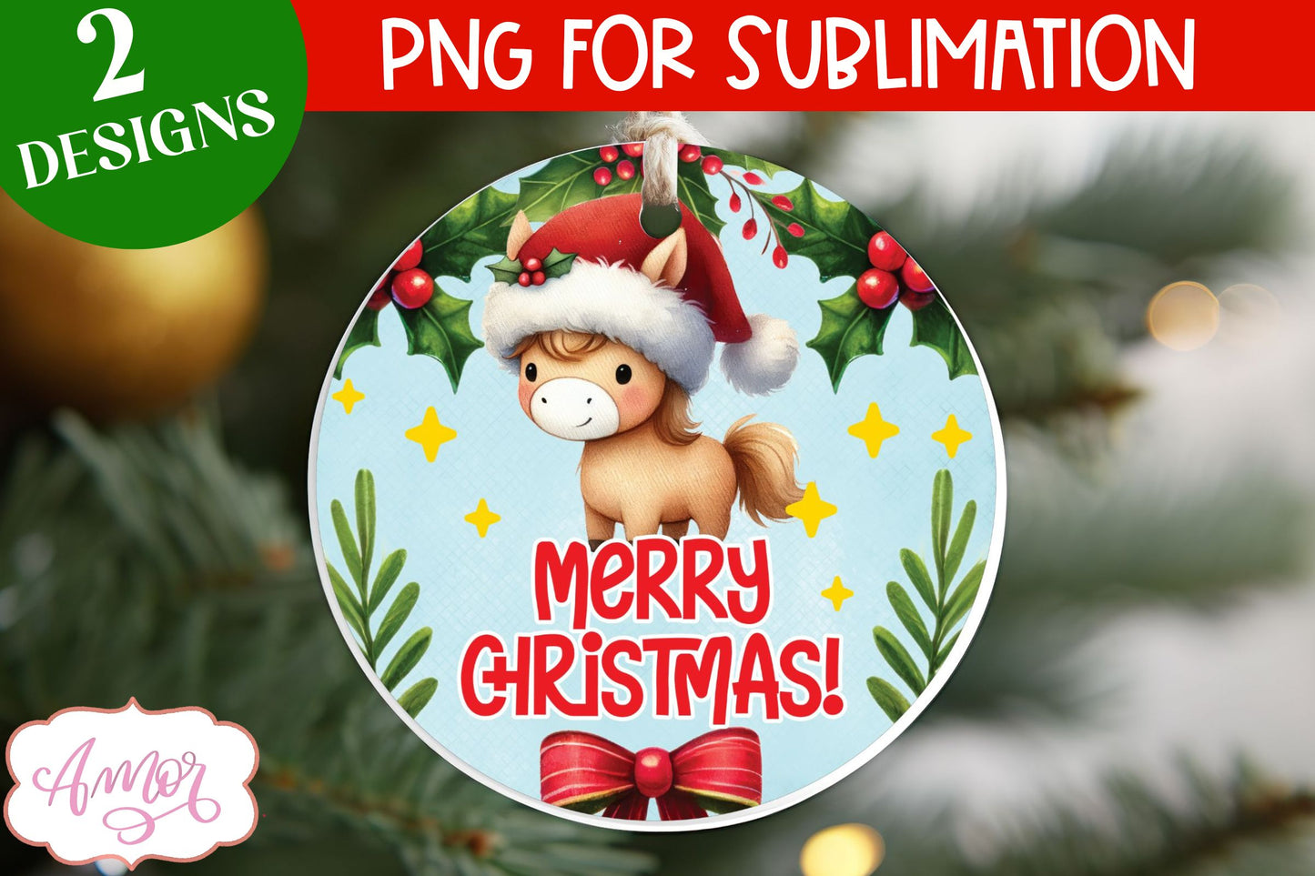 Cute Christmas Horse Ornament PNG sublimation