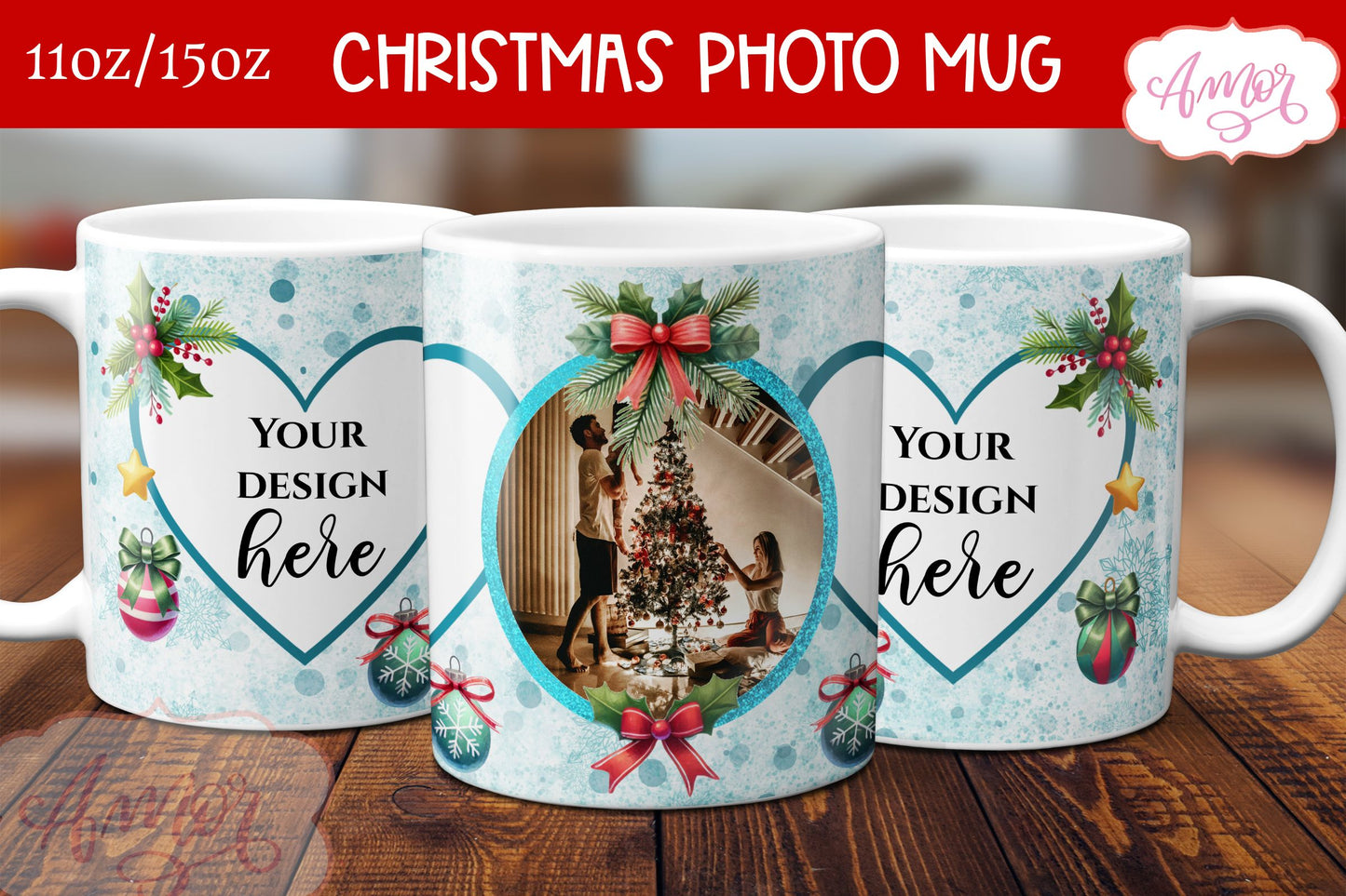 BUNDLE Christmas Photo Mug Wrap PNG Sublimation