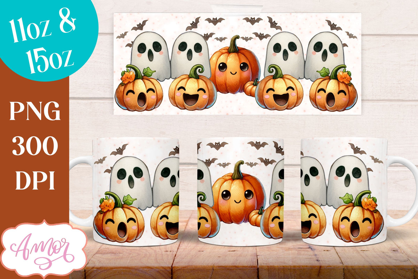 Cute fall mug wrap PNG for sublimation | Halloween mug png