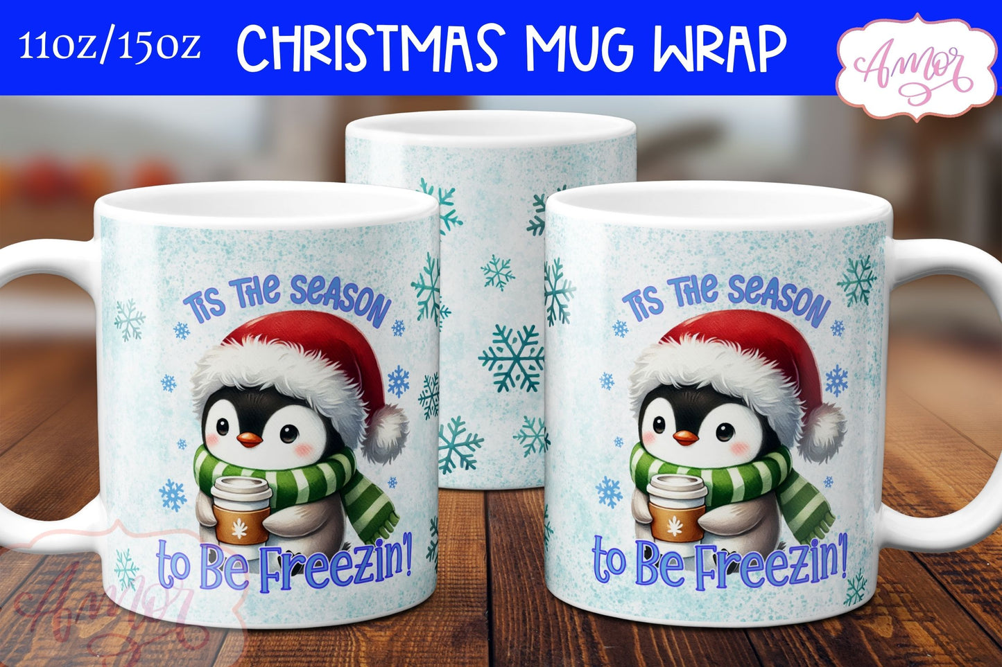 Funny Christmas mug wrap PNG | Cute penguin mug PNG