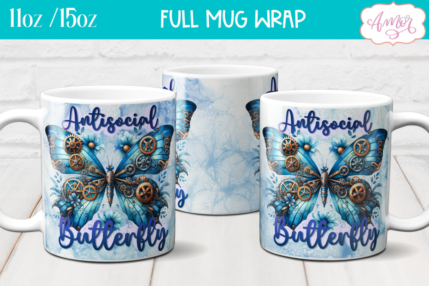 Antisocial butterfly mug wrap PNG | Introvert mug sublimation