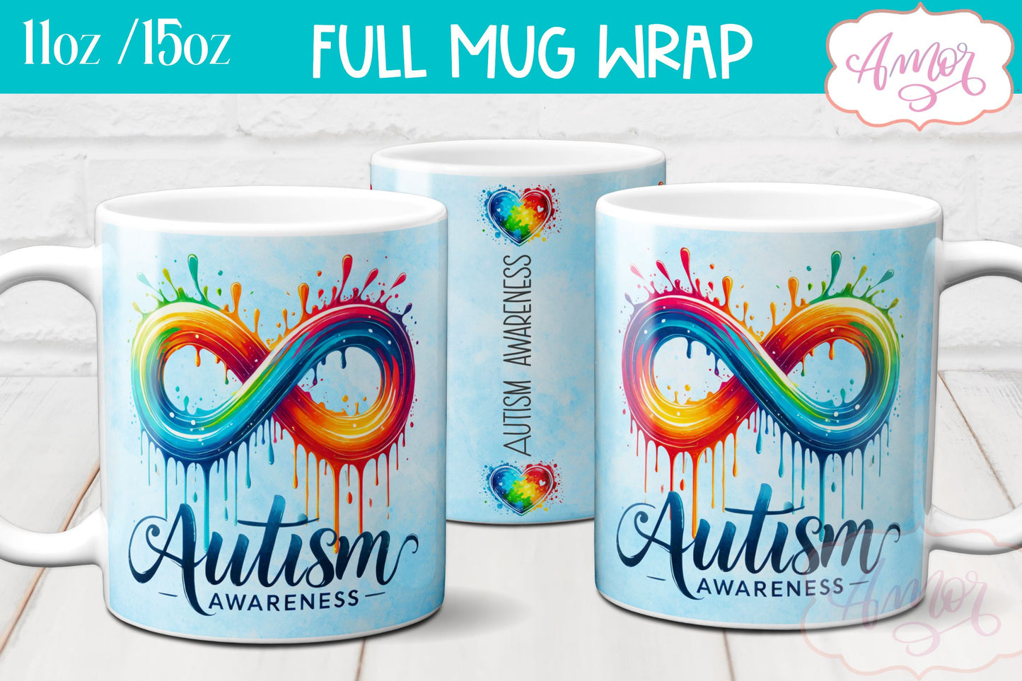 Autism awareness mug wrap sublimation PNG 11oz 15oz