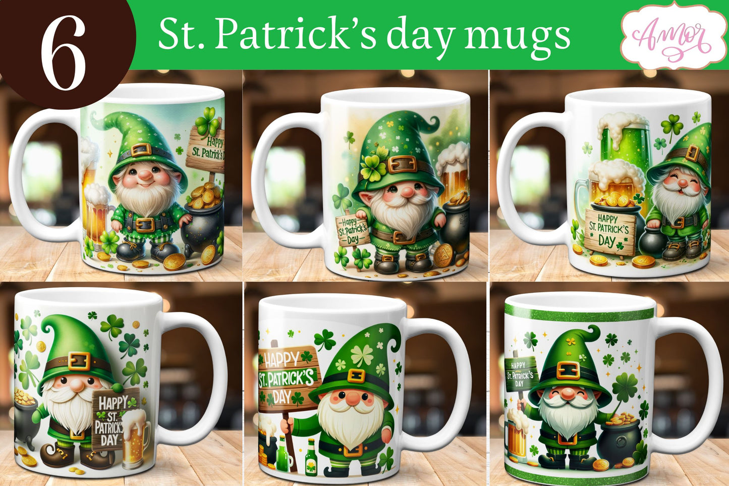 BUNDLE St. Patrick's Day mug wraps PNG for sublimation