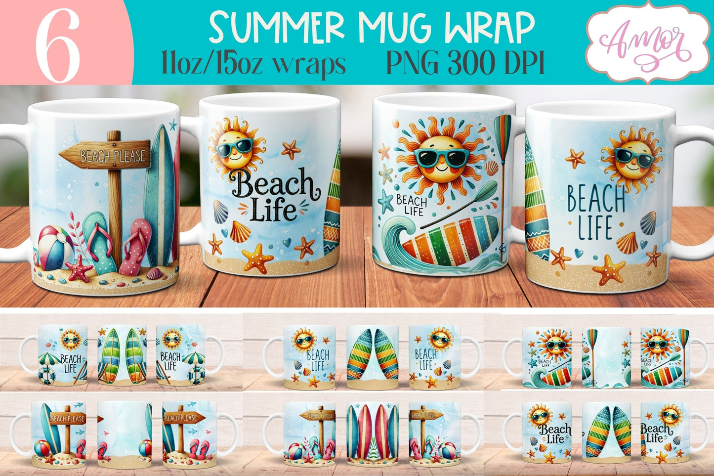 Beach Life Mug Wrap for Sublimation