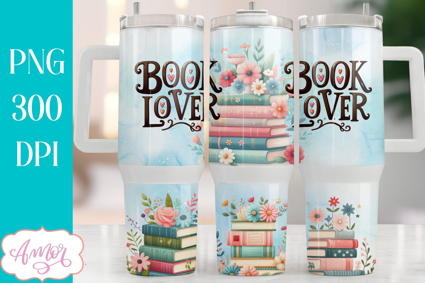 Book lover 40oz tumbler wrap PNG | Bookish tumbler design