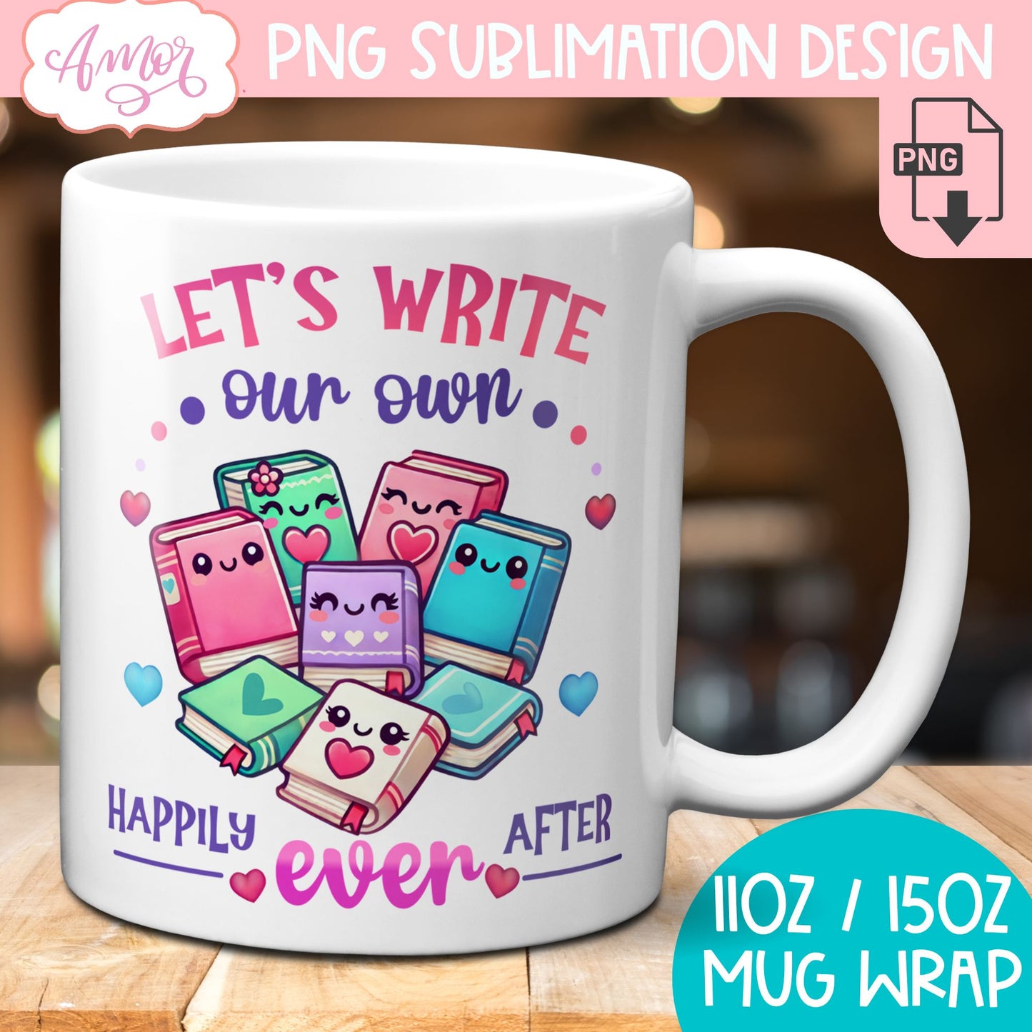 Book lover mug wrap sublimation PNG