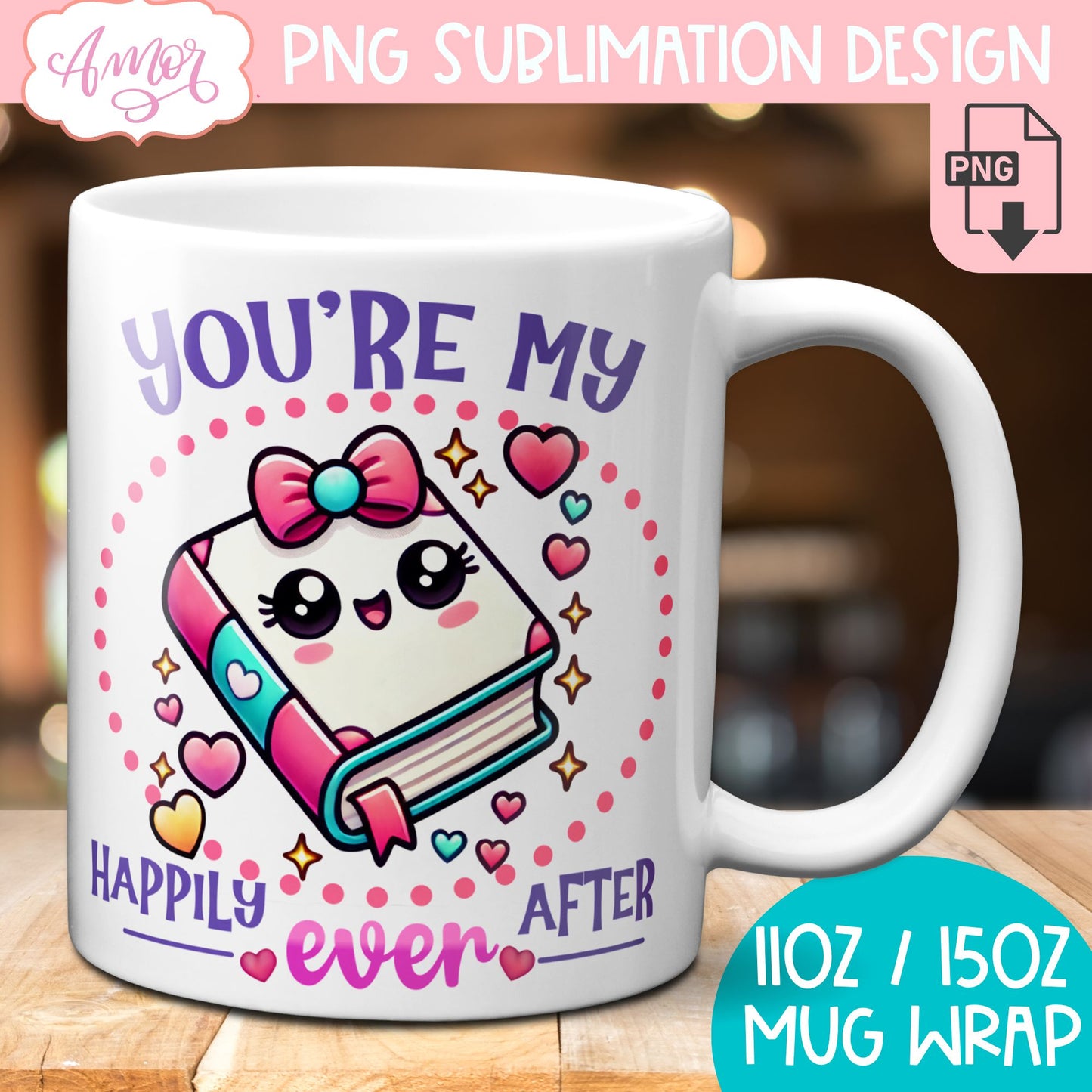Book lover mug wrap sublimation PNG