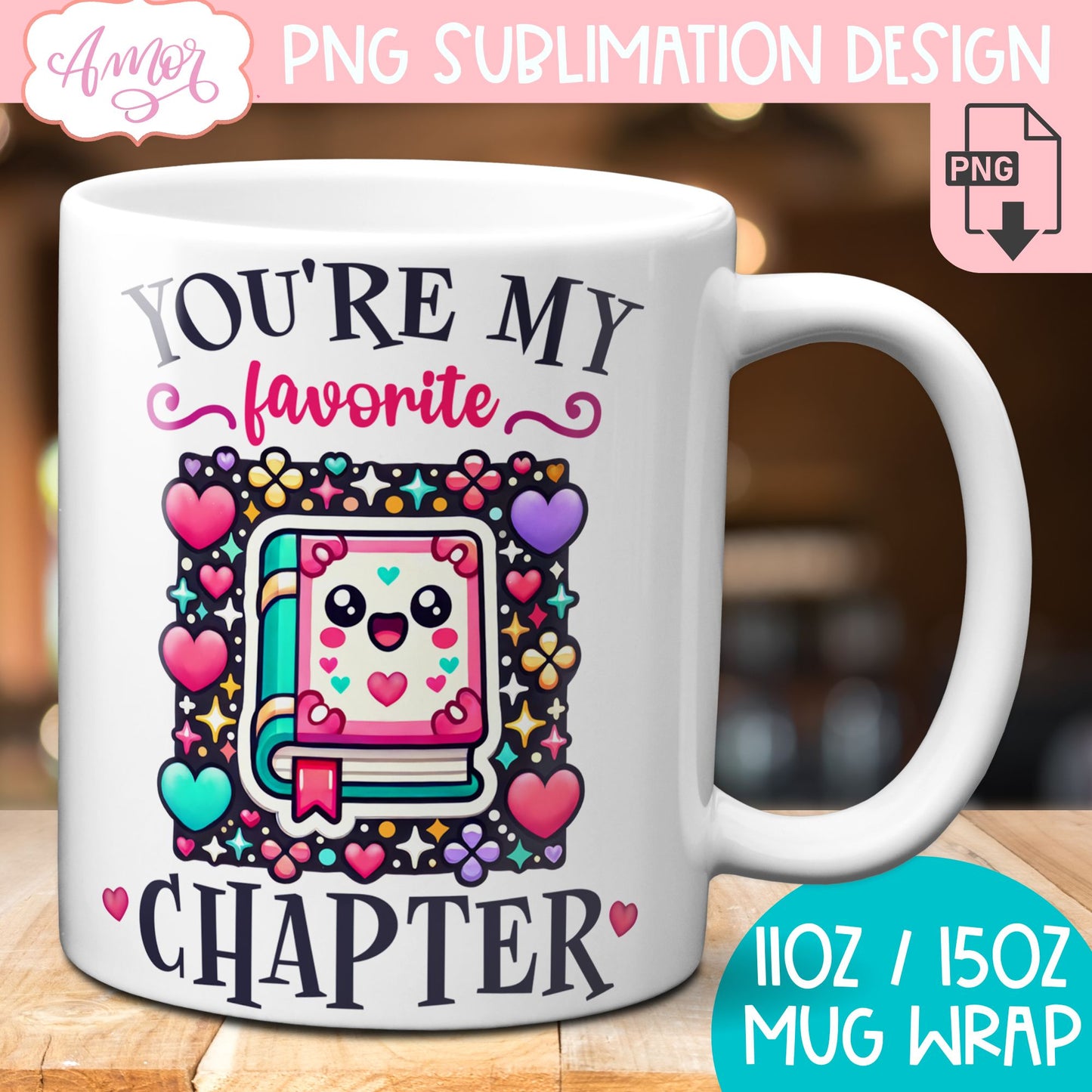 Book lover mug wrap sublimation PNG