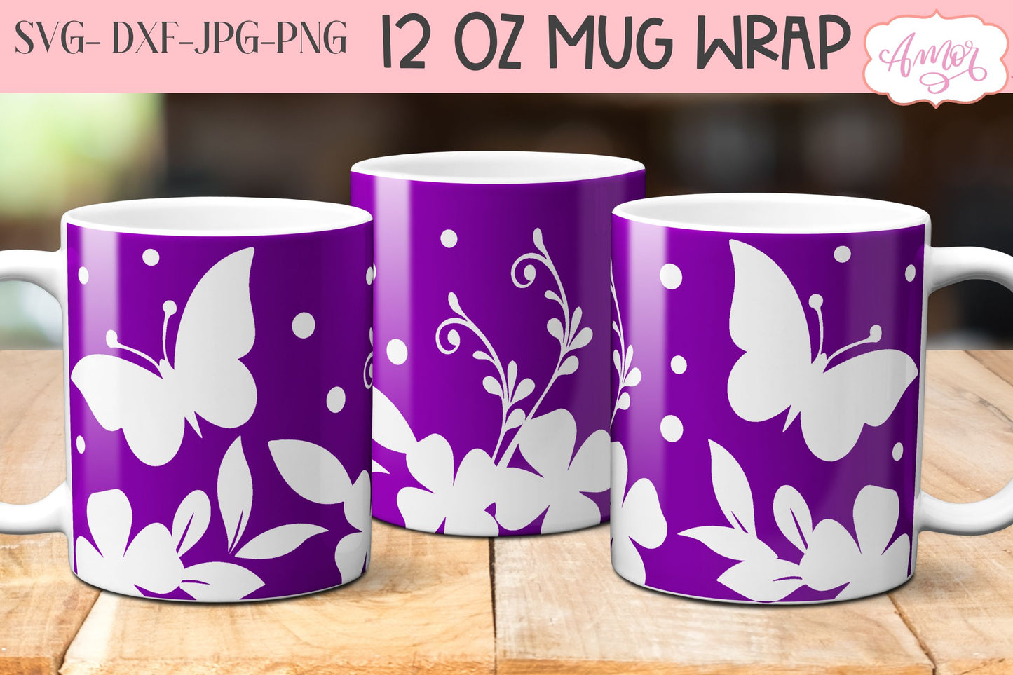 Butterfly and flowers mug wrap SVG for infusible ink