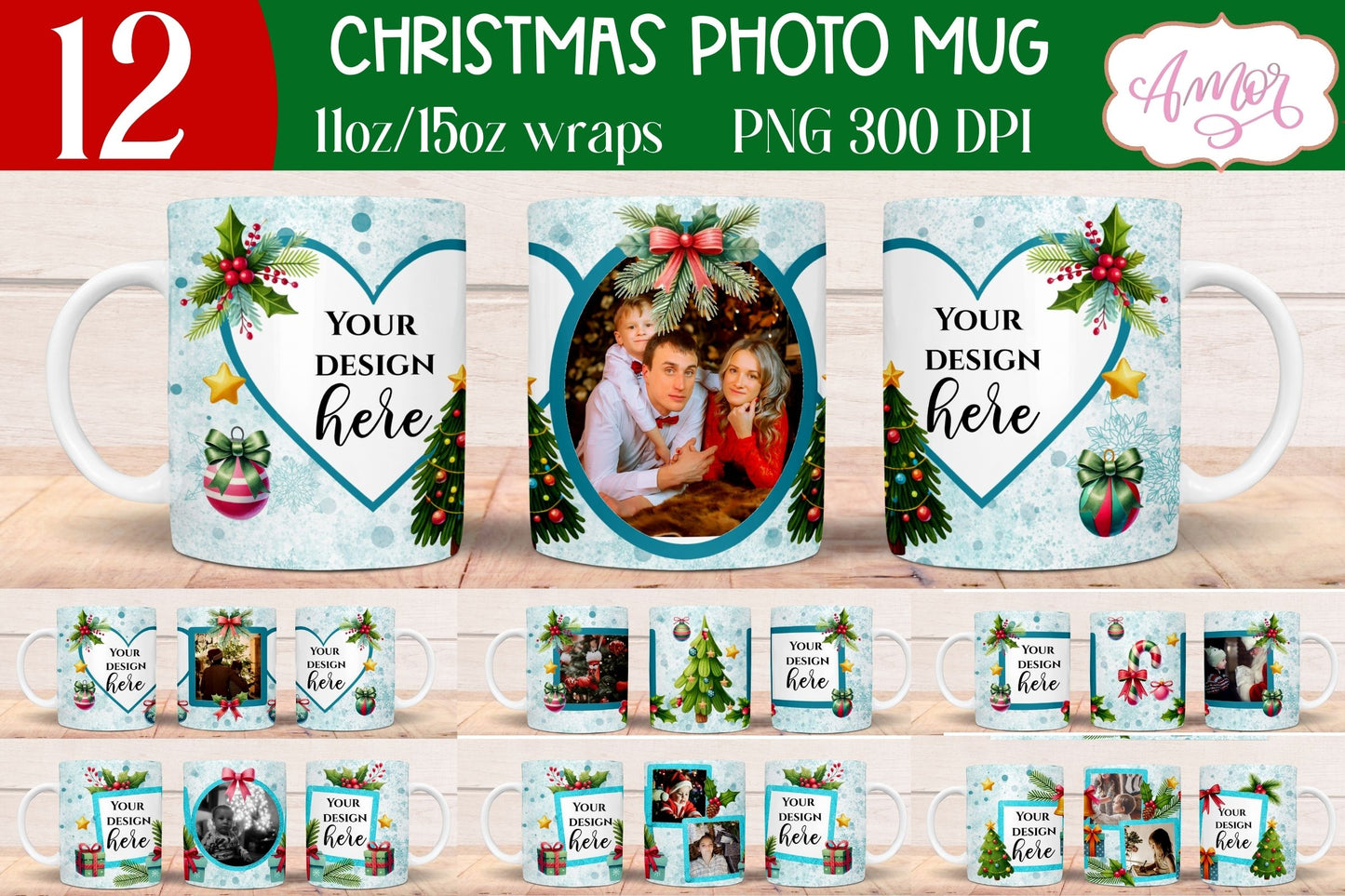 BUNDLE Christmas Photo Mug Wrap PNG Sublimation