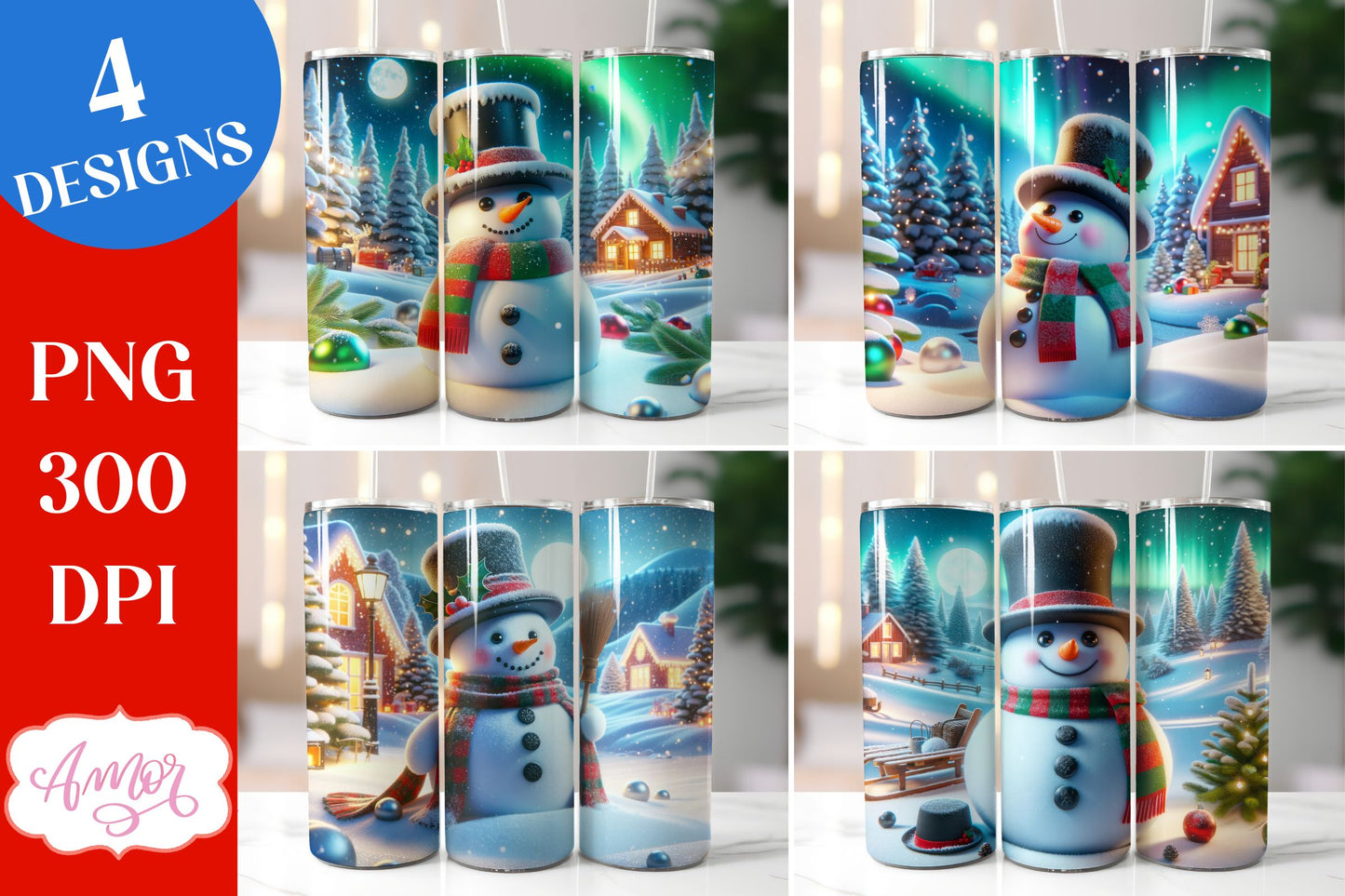 Christmas snowman tumbler wrap for sublimation bundle