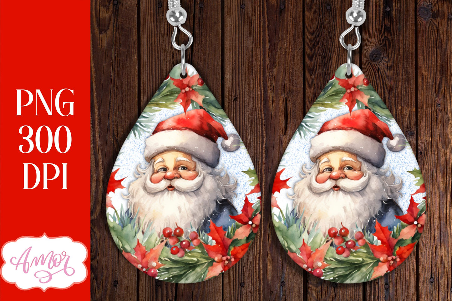Christmas teardrop earring sublimation with Santa Claus design