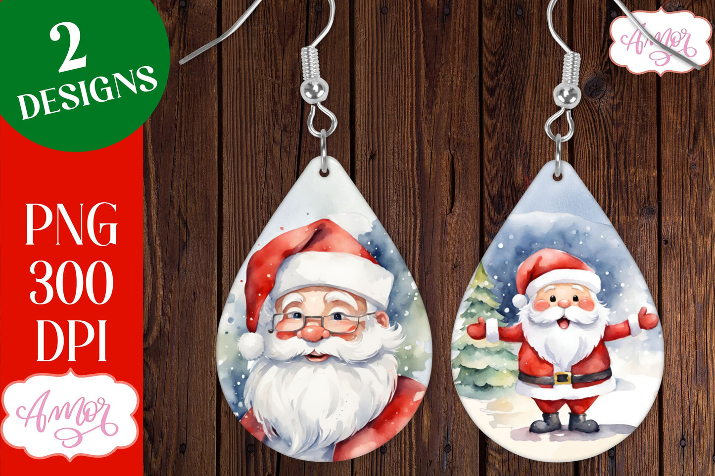 Christmas teardrop earring sublimation with Santa Claus design