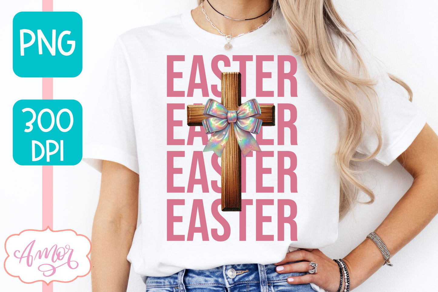 Easter sublimation PNG | Coquette Christian cross PNG design