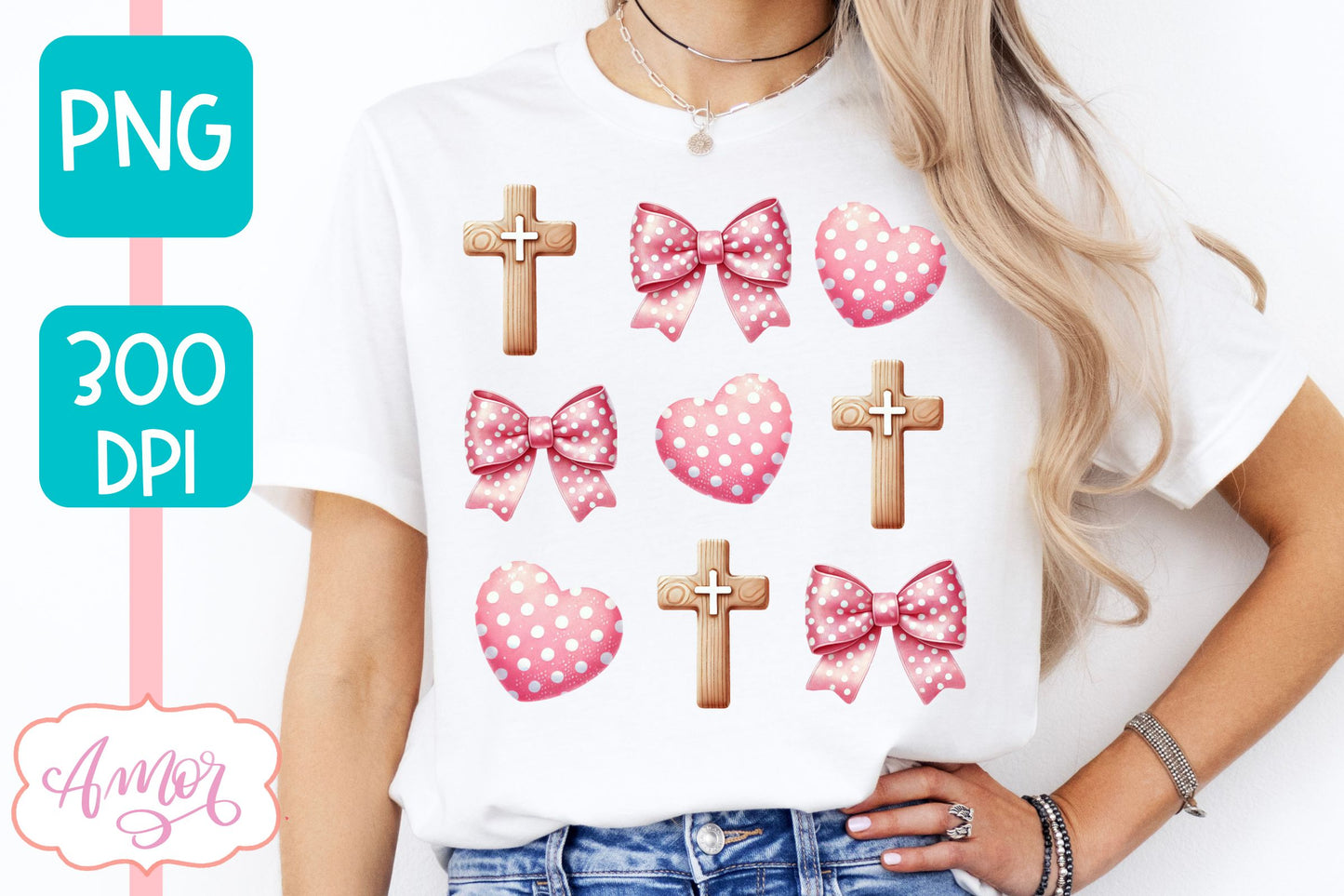 Christian Easter sublimation PNG | Coquette cross PNG design