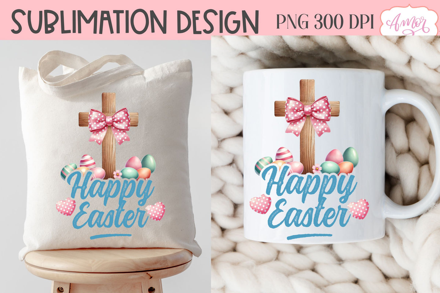 Christian Easter sublimation PNG | Coquette cross PNG design