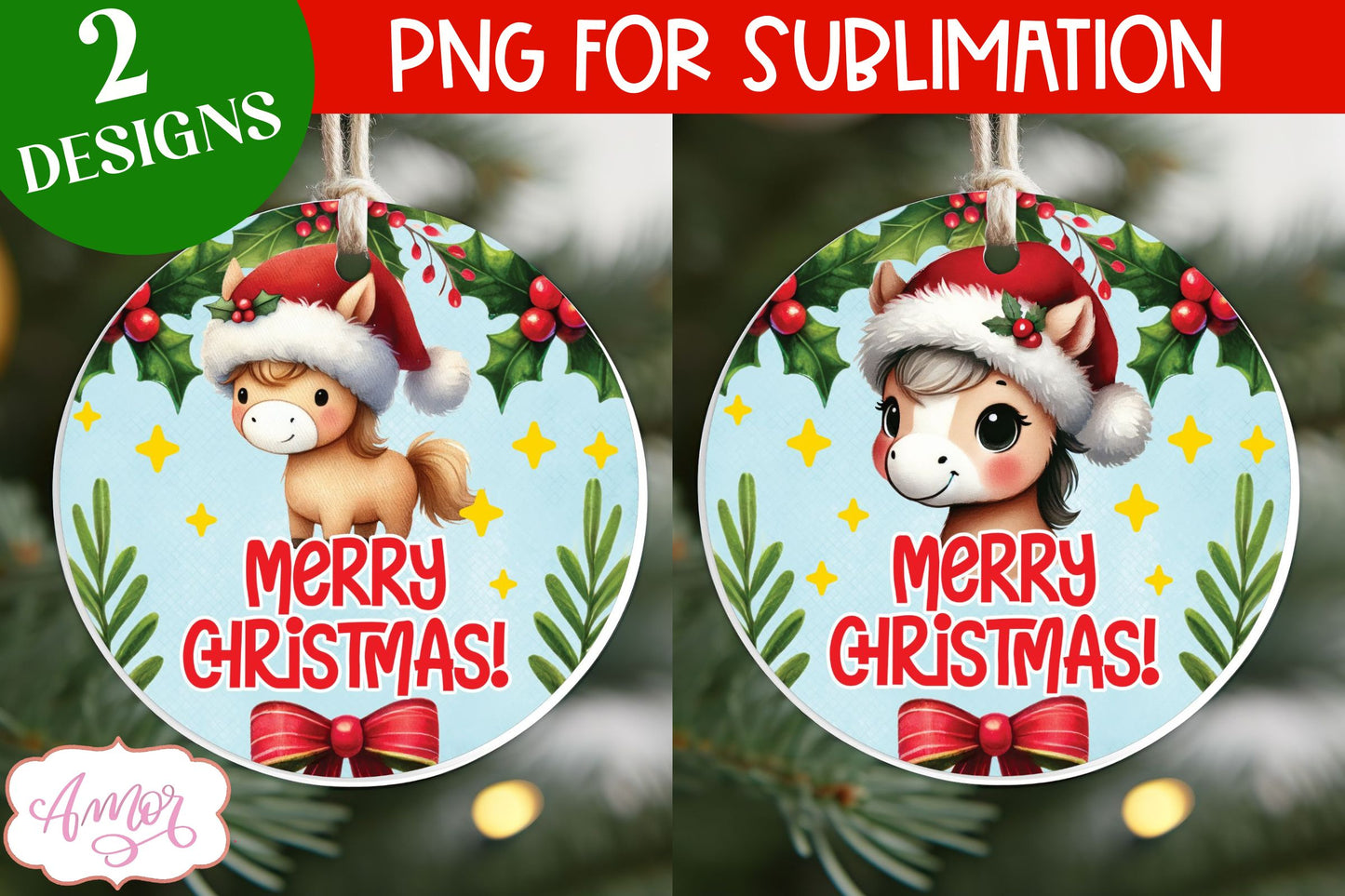 Cute Christmas Horse Ornament PNG sublimation