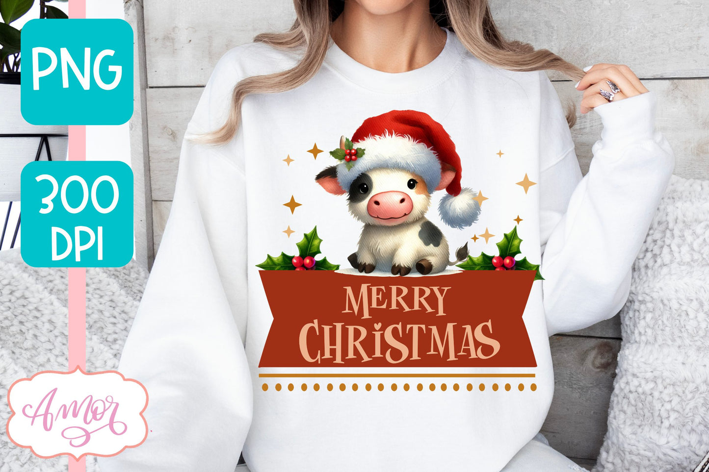 Merry Christmas PNG | Cute Christmas cow PNG