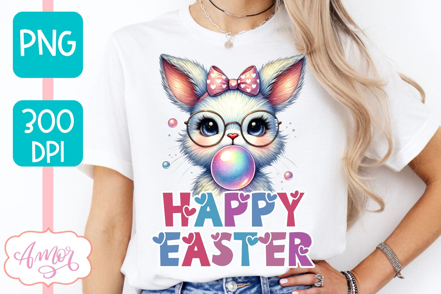 Happy Easter sublimation PNG | Cute Easter bunny bubble gum