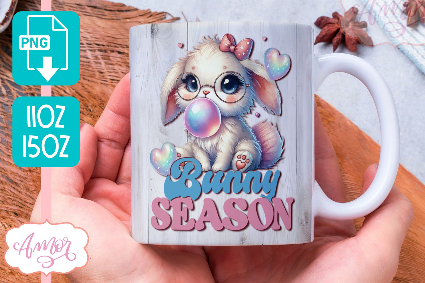 Bunny Season Mug Wrap PNG | Cute Easter bunny mug sublimation