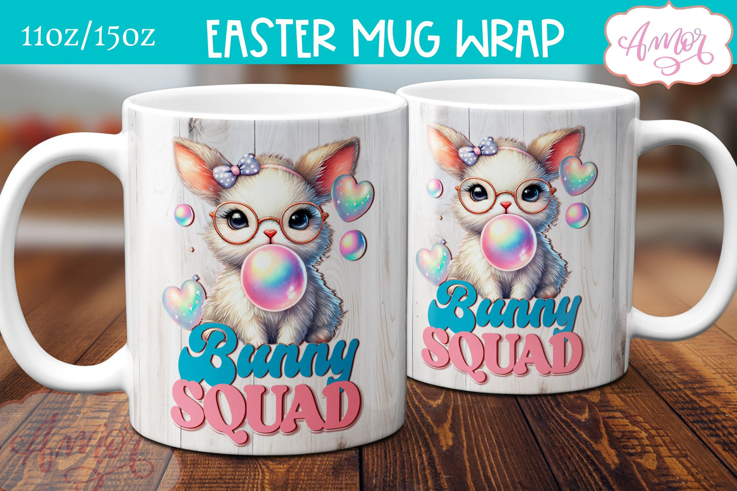 Bunny Squad Mug Wrap PNG | Cute Easter bunny mug sublimation