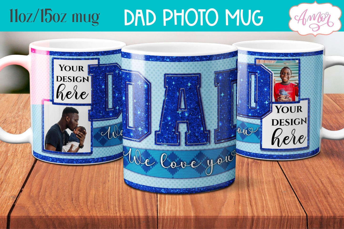 Dad Photo Mug Wrap PNG for sublimation | Father's day mug PNG