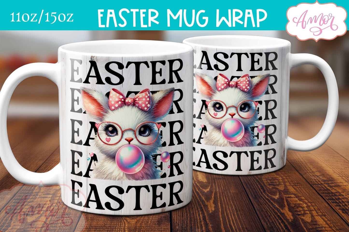 Coquette Easter Mug Wrap PNG | Easter bunny mug sublimation