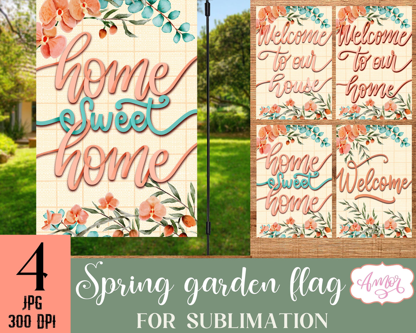 Floral Garden Flag Sublimation Designs mini bundle