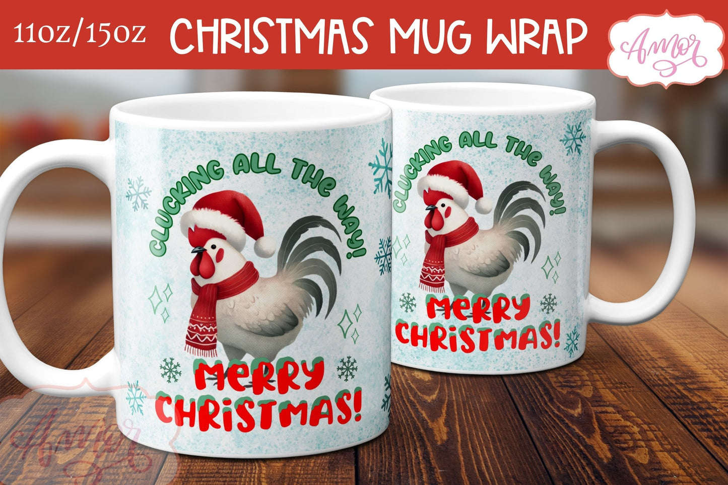 Funny Christmas mug wrap PNG | Christmas rooster coffee mug
