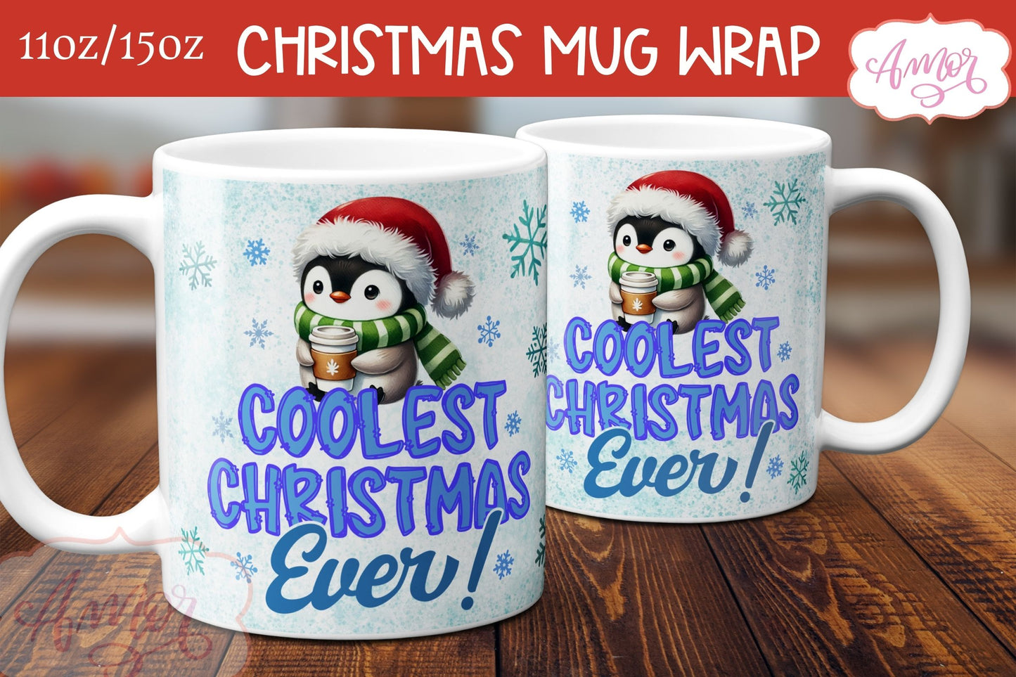 Funny Christmas mug wrap PNG | Cute penguin mug PNG