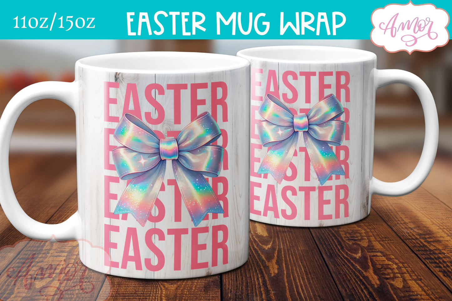Coquette Easter Mug Wrap PNG | Girly Easter mug sublimation