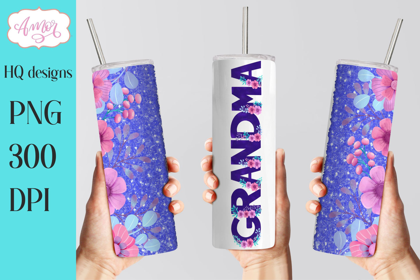 Grandma floral template for 20oz tumbler sublimation