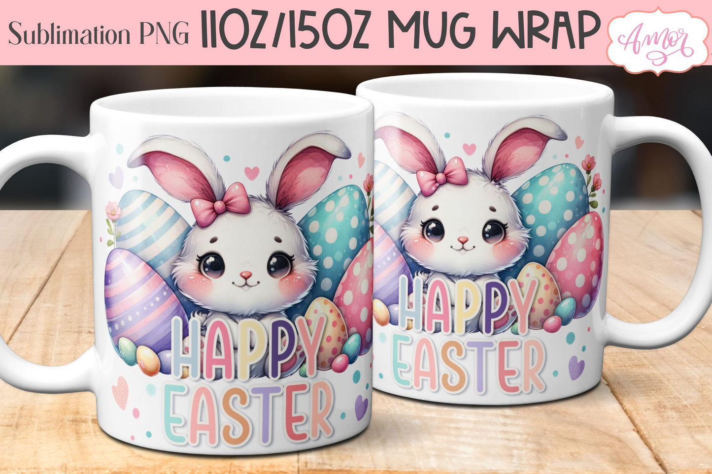 Happy Easter Mug Wrap for Sublimation | 11oz 15oz mug PNG
