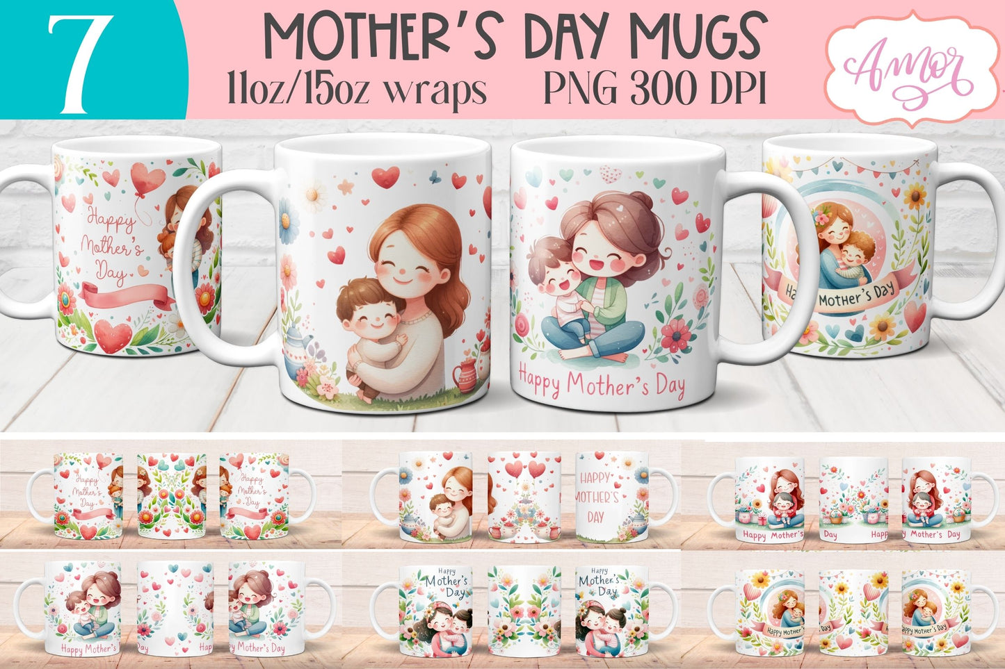 Happy Mother's day Mug Wrap PNG BUNDLE 11oz 15oz