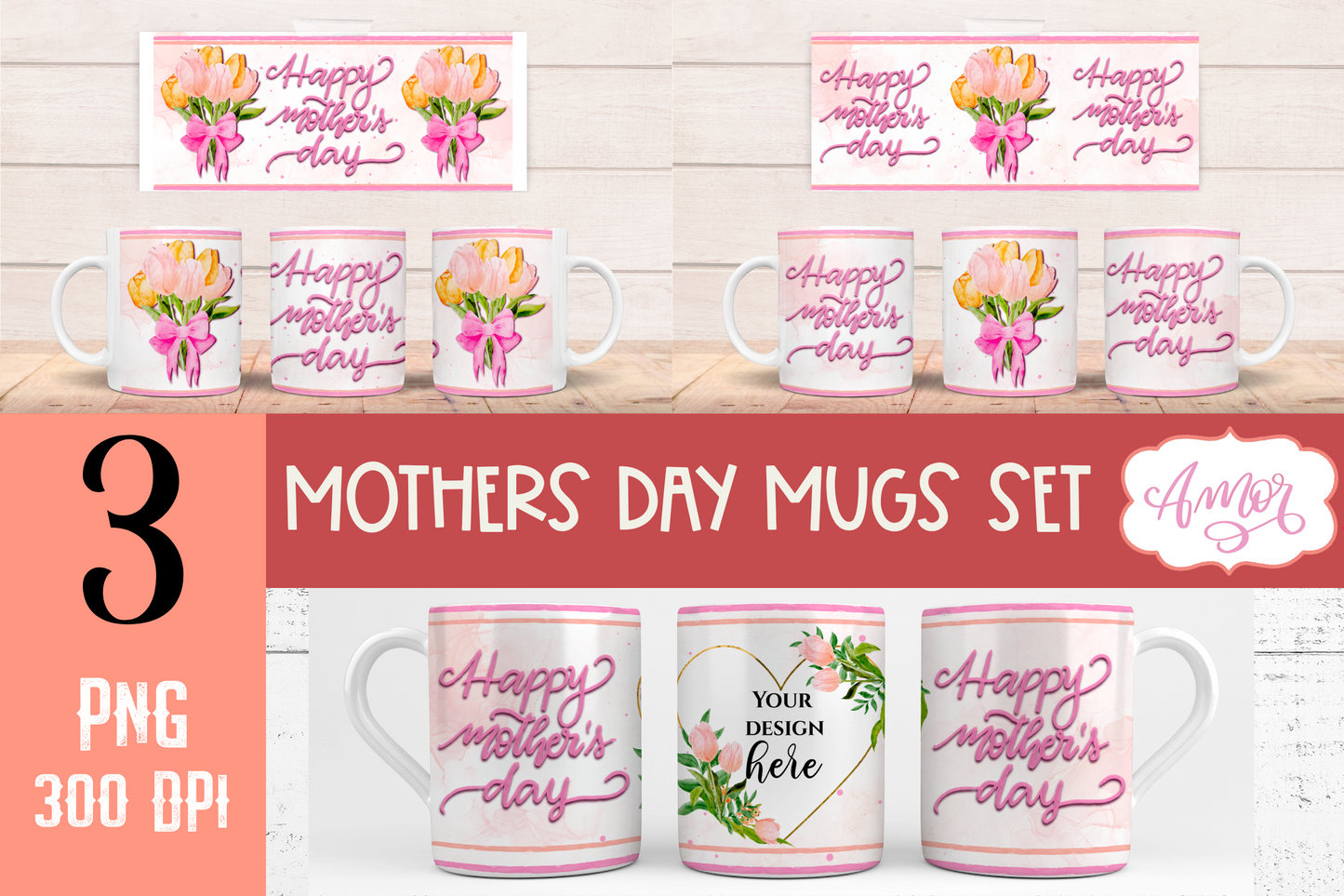 Happy Mother's day mug wraps set for sublimation