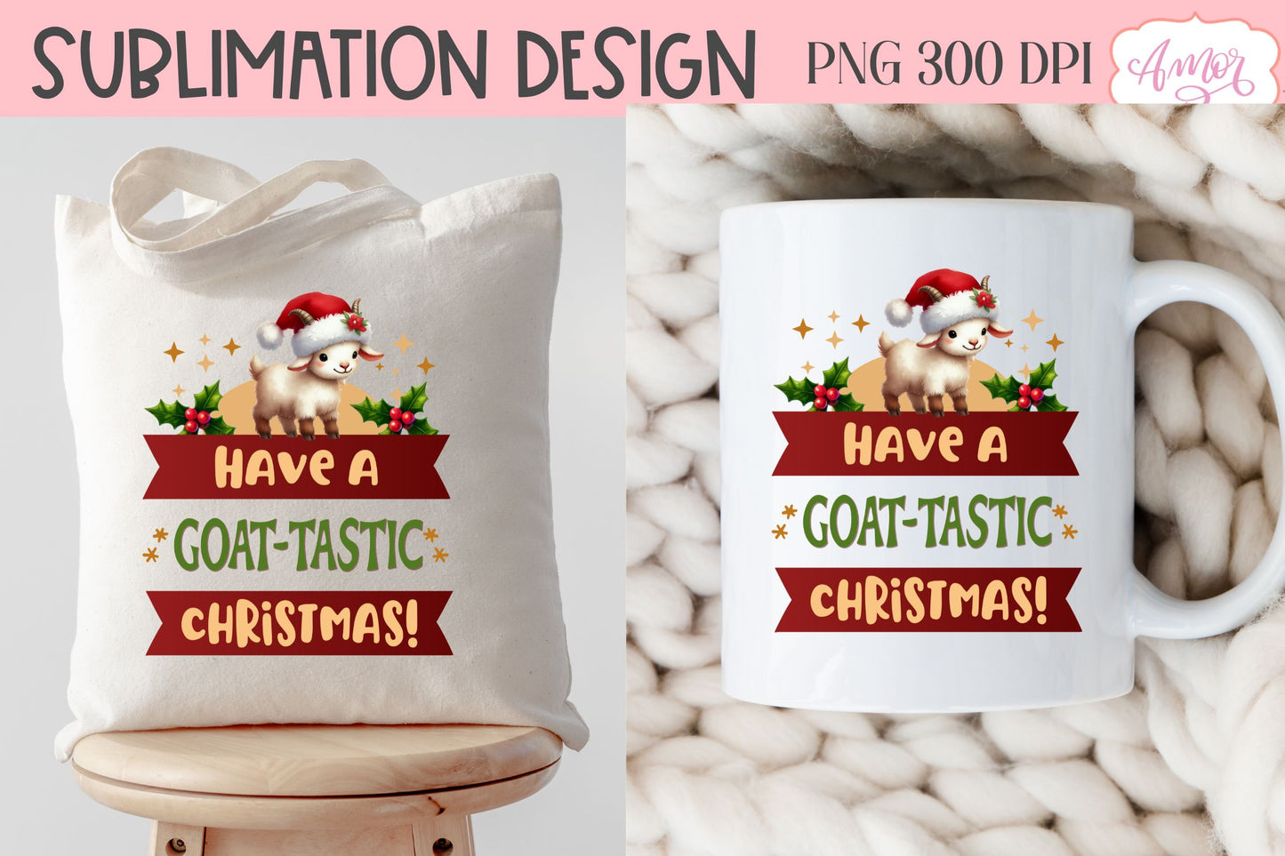 Have a goattastic Christmas PNG | Cute Christmas goat PNG