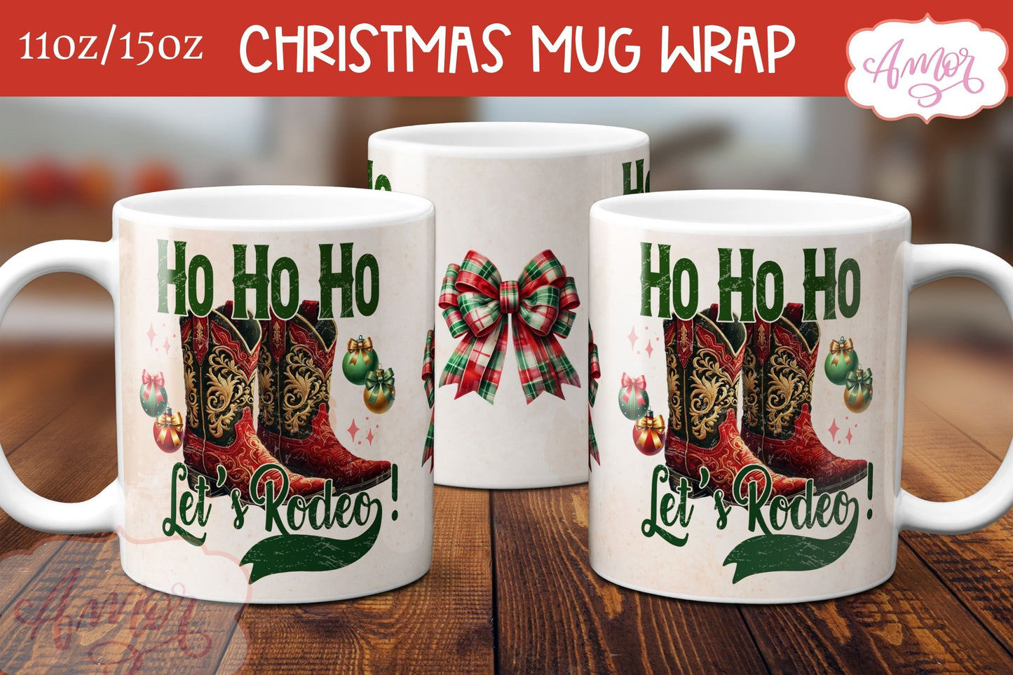 Ho Ho Ho mug wrap PNG | Western Christmas coffee mug PNG