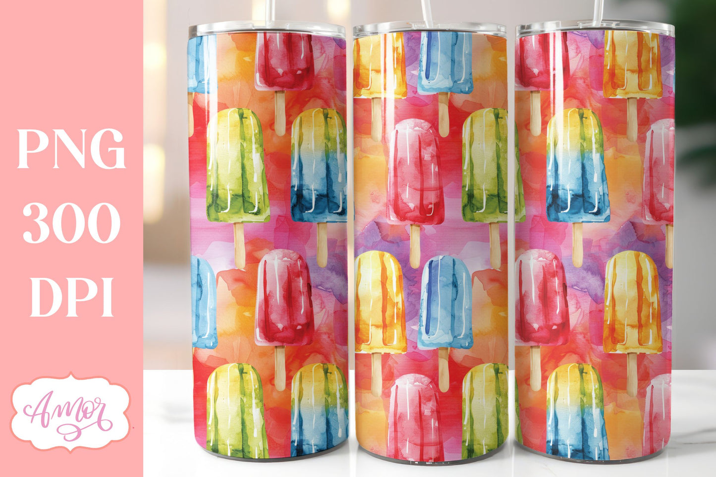 Ice popsicle tumbler wrap | Summer tumbler sublimation PNG