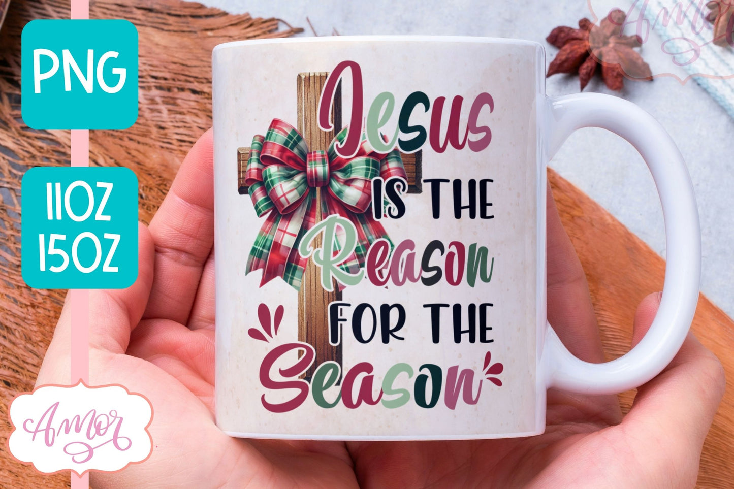 Christian Chirstmas mug wrap PNG | Jesus is the reason mug