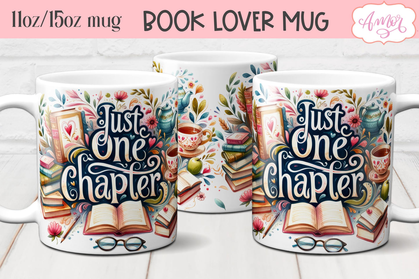 Just one chapter mug wrap sublimation PNG | Book lover mug