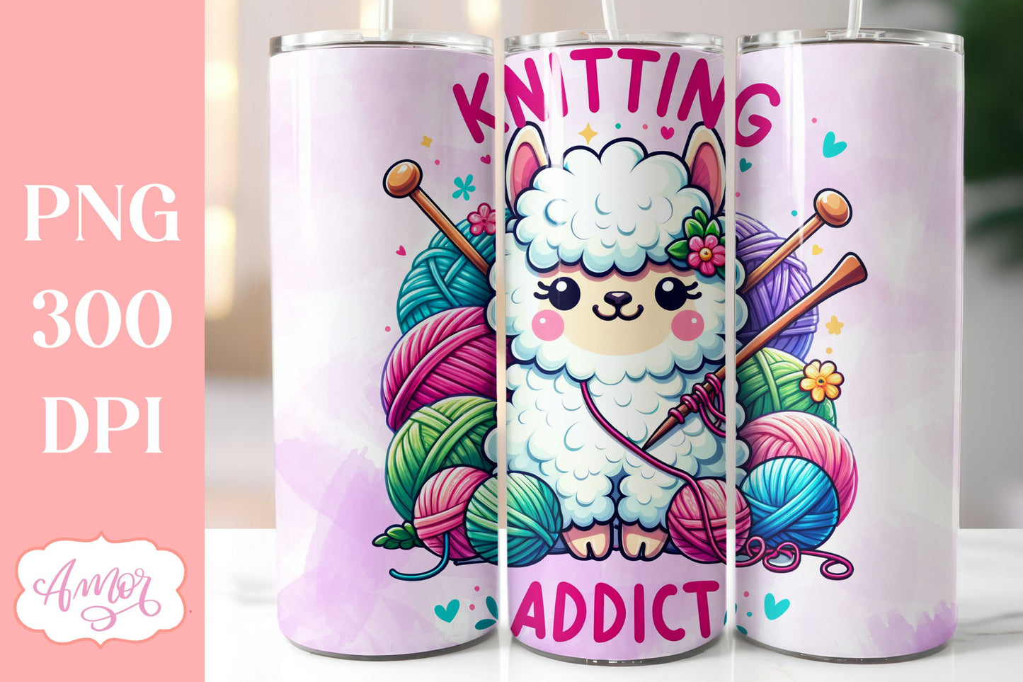 Knitting addict Tumbler wrap sublimation PNG