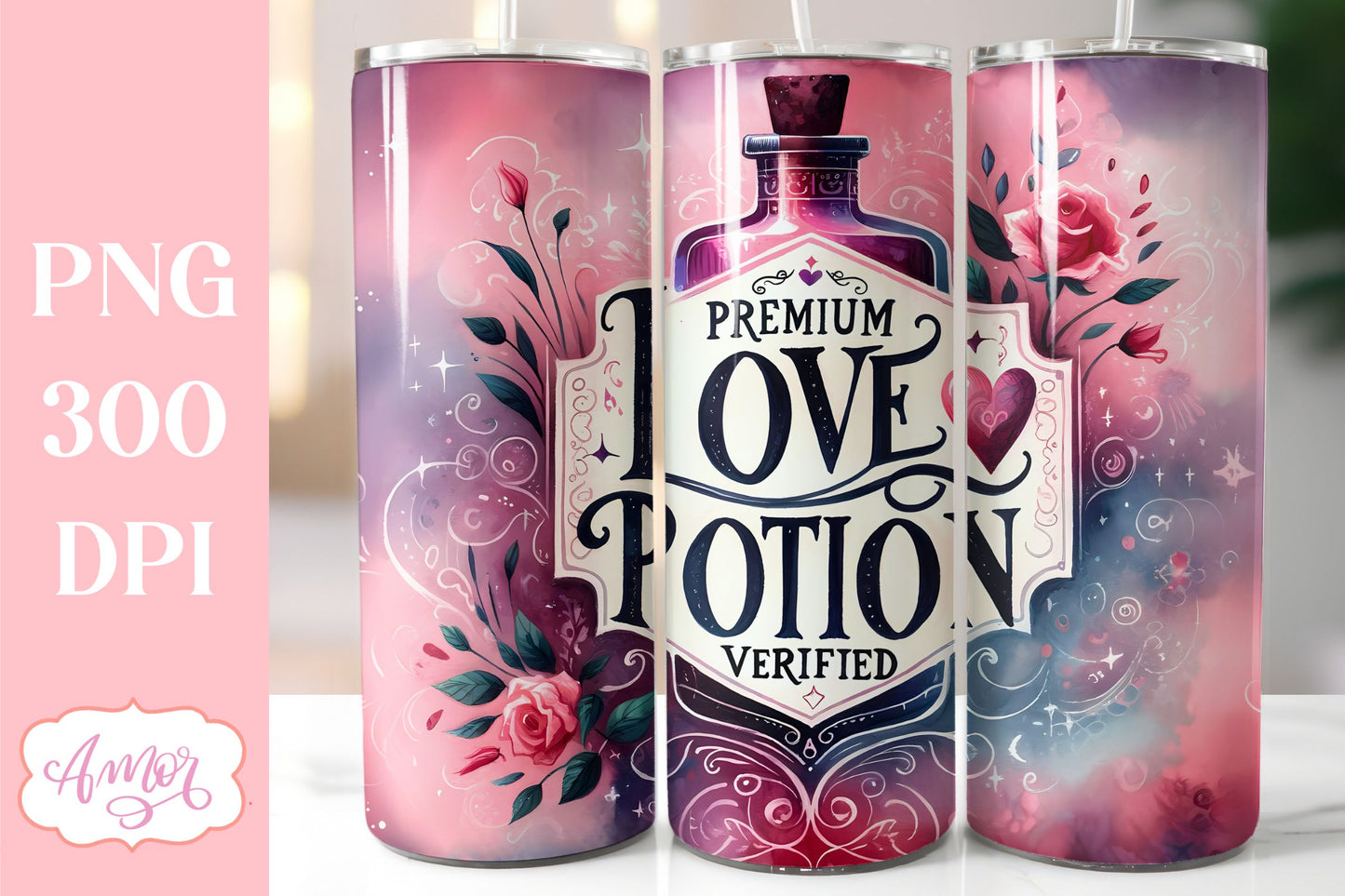 Love Potion tumbler wrap | Valentine's Day sublimation PNG